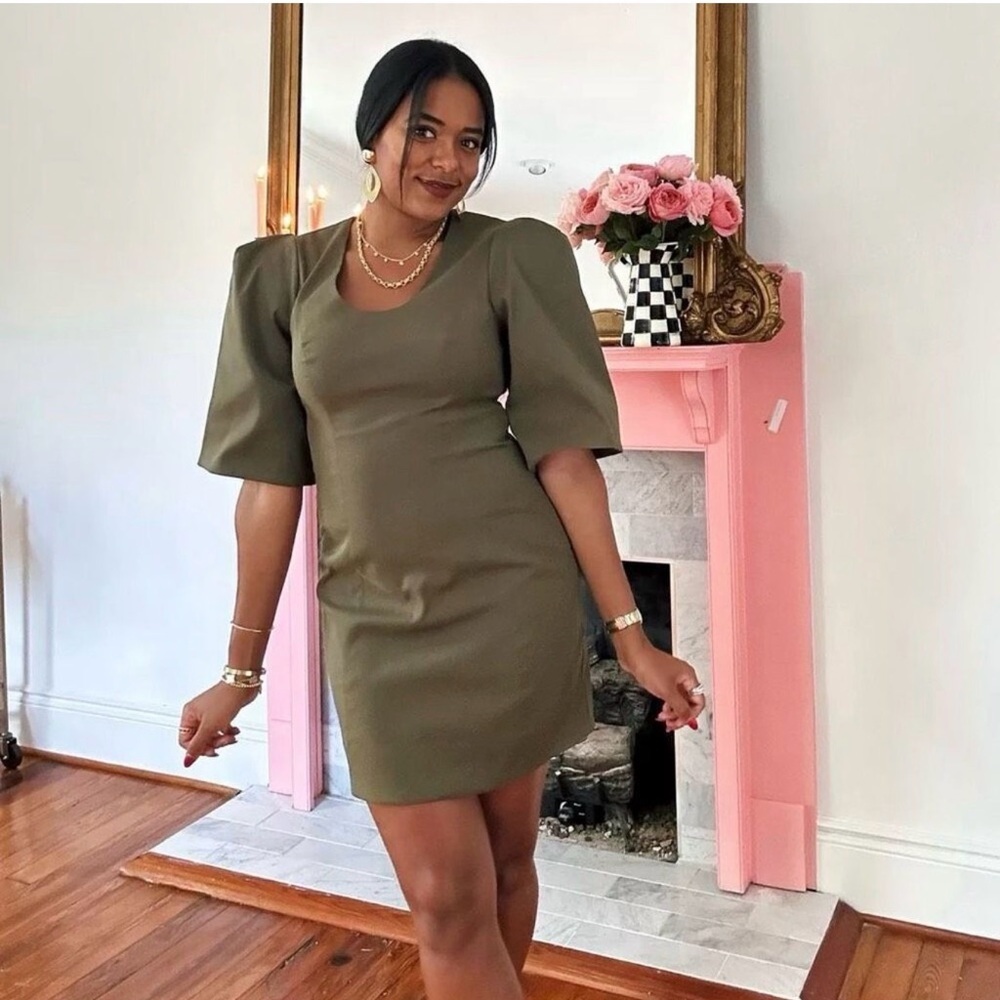 Tuckernuck Olive Twill Ariella Mini Dress XXXL | Puff Sleeve Utility Style NWT - Picture 12 of 12